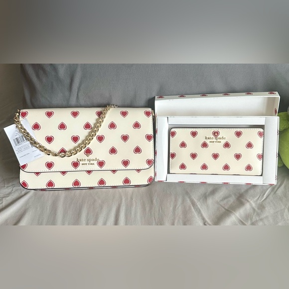 Kate Spade NWT Madison Heartfelt Geo Flap Crossbody & Matching Wallet Set - Picture 7 of 16